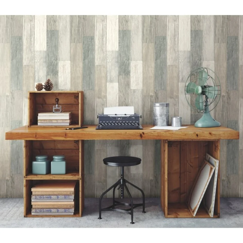 Wallpaper Grey & Beige Faux Wood Plank
